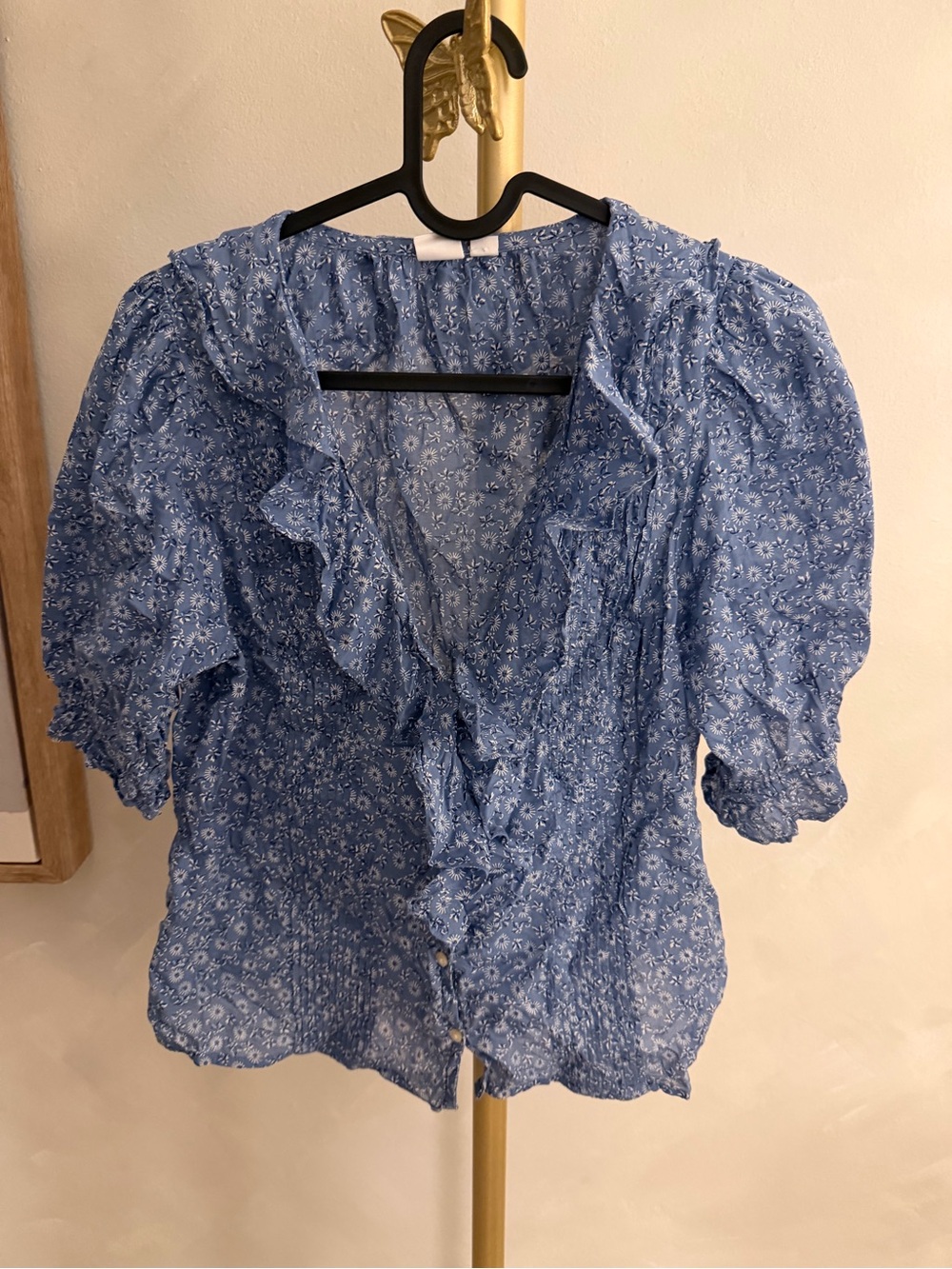 GAP Blue Floral Ruffle Button-Front Blouse